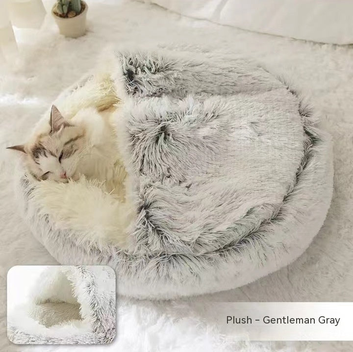 PawWell 2-in-1 Plush Pet Bed & Cozy Cave