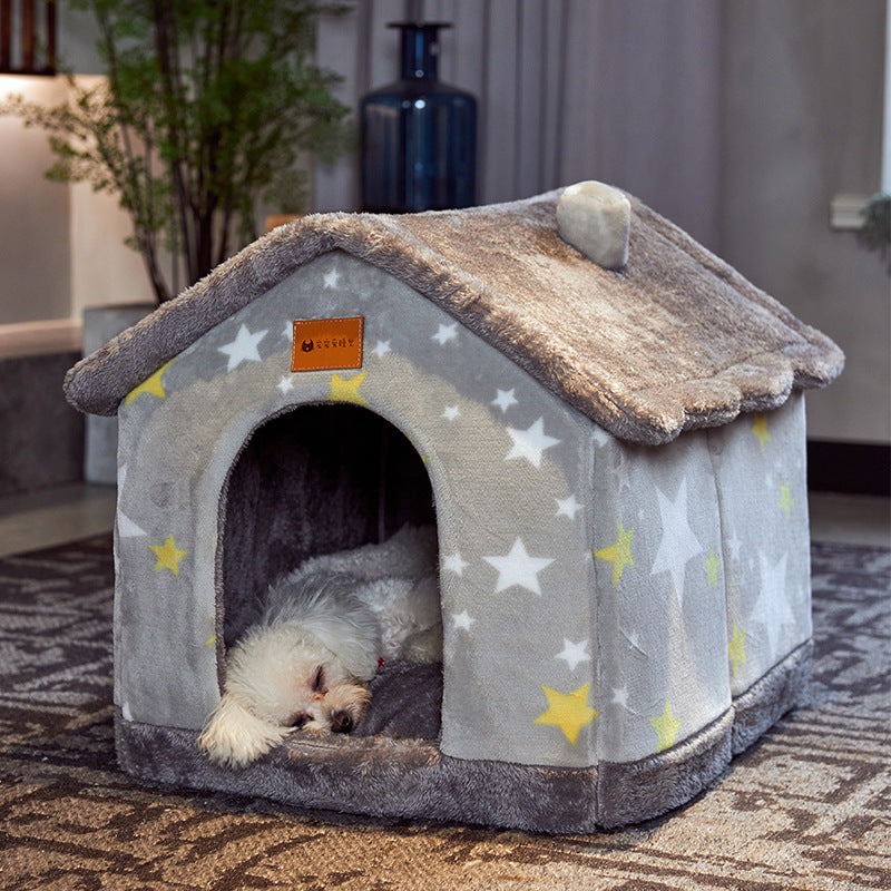 PawWell Cozy Foldable Pet House – enclosed plush indoor hideaway