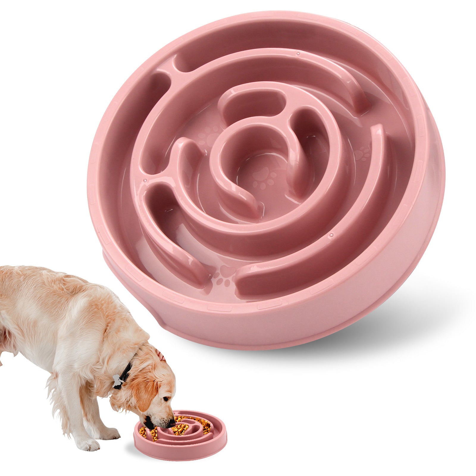 Dog eating from slow feeder maze bowl