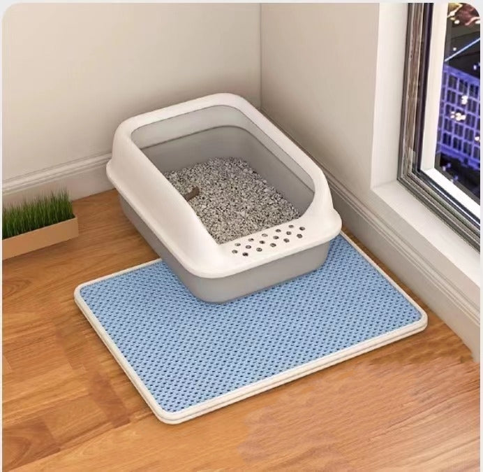 Cat walking on litter trapping mat