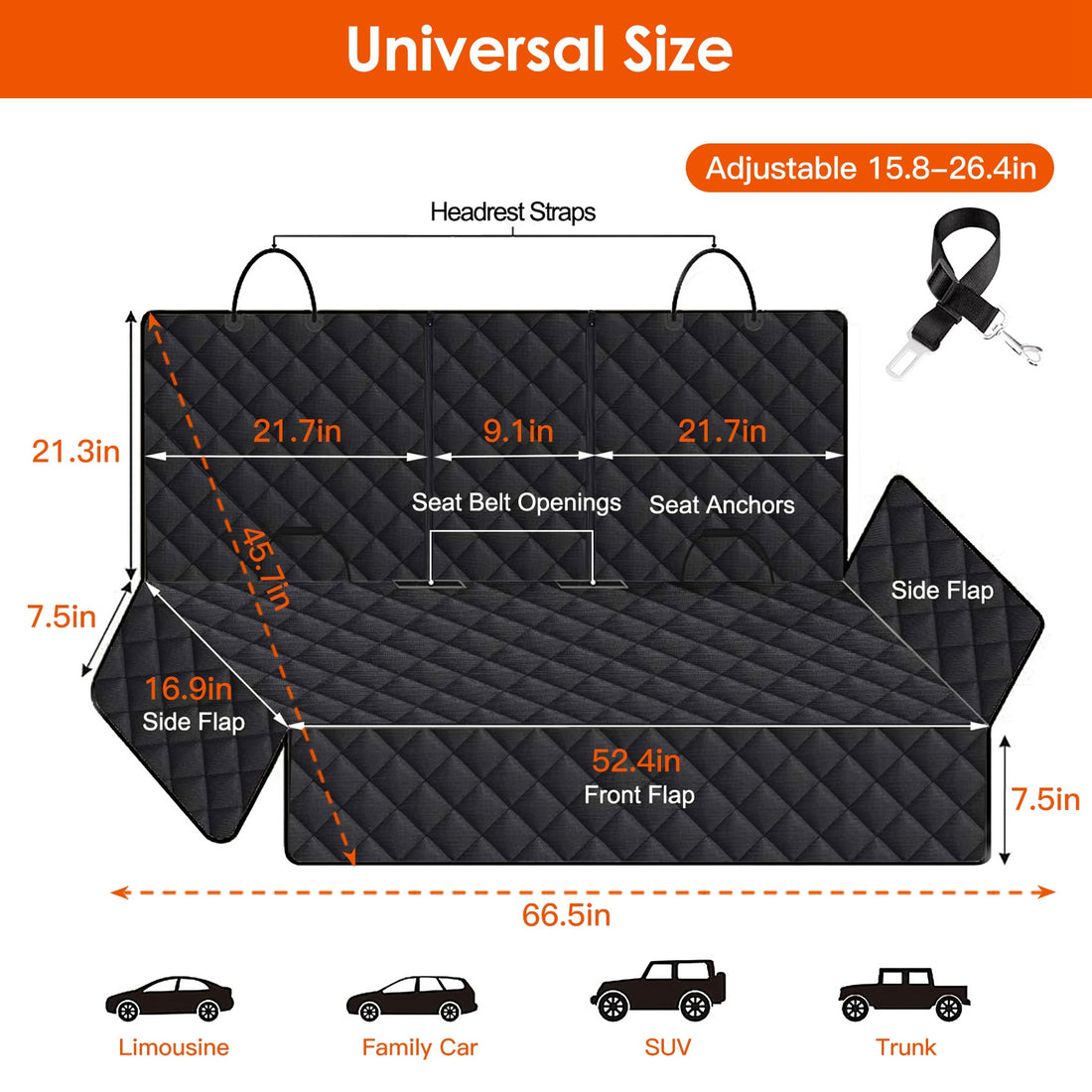 PawWell Waterproof Dog Car Seat Cover with Seat Belt