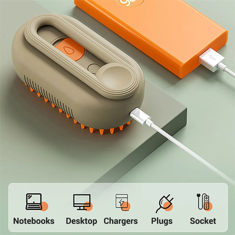 Steam grooming brush for pets - product angle view