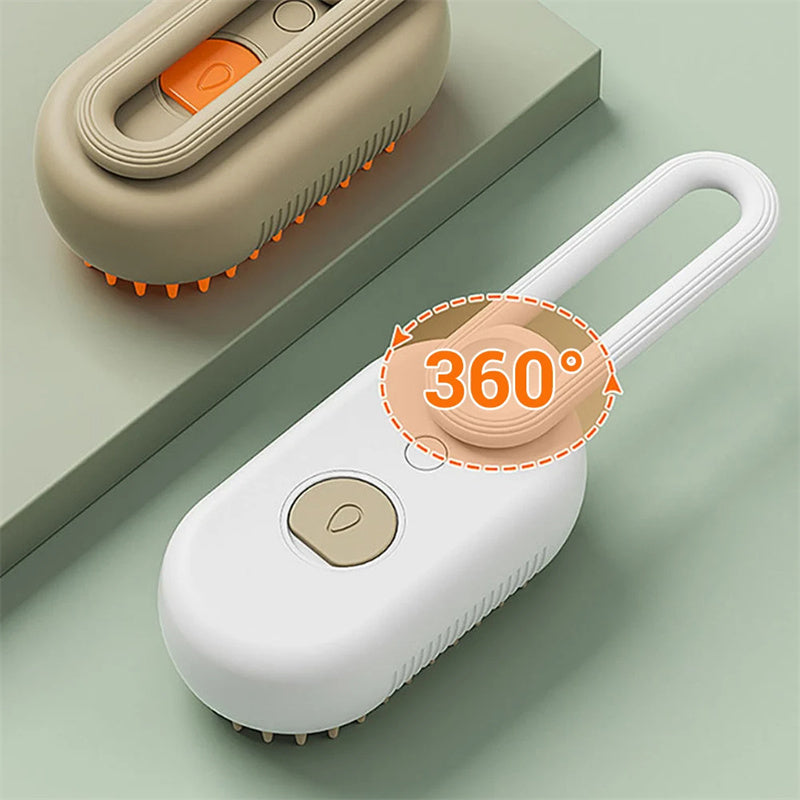 Pet steam brush - reduces flying hair while grooming